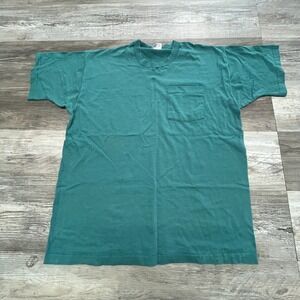 Vintage 80s 90s BVD‎ Pocket T-Shirt Tee Blank Single Stitch Teal Blue Mens XL